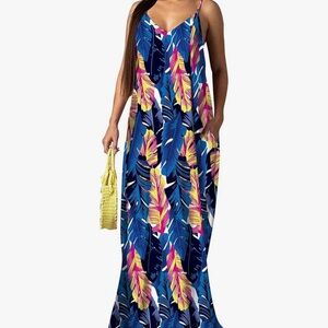 Vibrant Leaf Print Maxi Dress